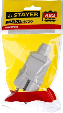 Вилка MAXElectro электрическая, 16А/220В, с заземлением, белая, STAYER 55160-W купить в Перми