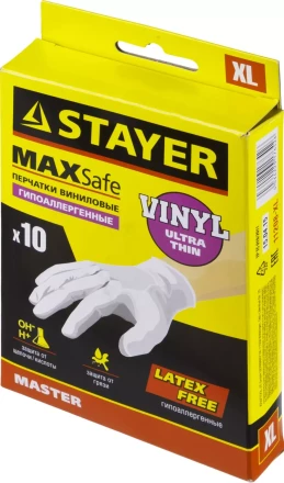 Перчатки STAYER &quot;MASTER&quot; виниловые экстратонкие, XL, 10шт 11208-XL купить в Перми