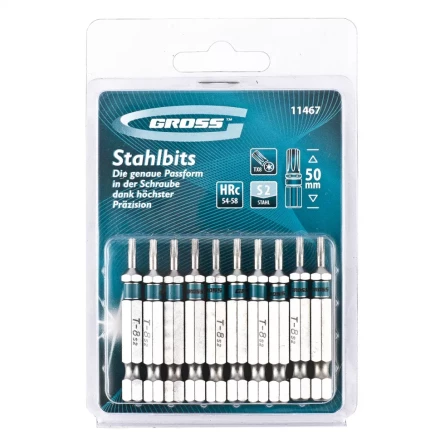 Набор бит TORX 8х50 сталь S2 10 шт GROSS 11467 купить в Перми