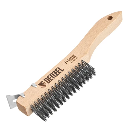 Щетка зачистная 4-х рядная, проволока из нержавеющей стали с деревянной ручкой скребок, EFP// Denzel 74847 купить в Перми