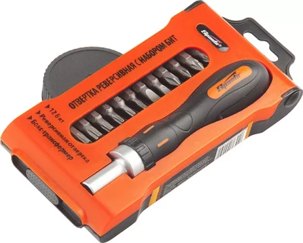 Отвертка реверсивная с набором бит, CrV, 12шт SPARTA 11347 купить в Перми