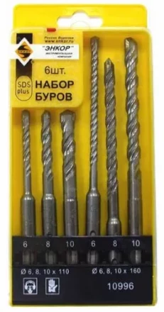 Набор буров SDS+ 6;8;10Х110 мм 6;8;10Х160 мм 6 штук пластиковый футляр Энкор 10996 купить в Перми