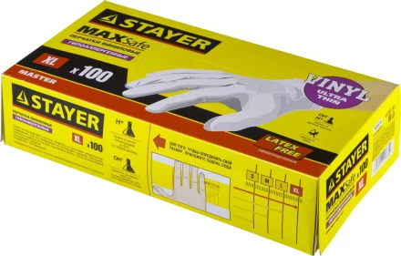 Перчатки STAYER &quot;MASTER&quot; виниловые экстратонкие, XL, 100шт 11207-XL купить в Перми