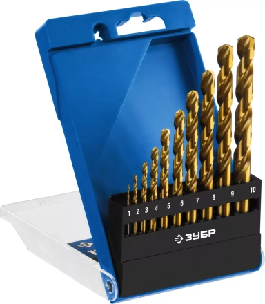 ЗУБР ТИТАН, 10 шт, (1-10 мм), сталь Р6М5, класс А, титановое покрытие, набор сверл по металлу, Профессионал (29615-H10) купить в Перми