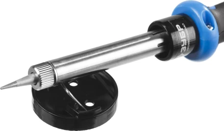 Паяльник ЗУБР &quot;ПРОФЕССИОНАЛ&quot; с двухкомпонентной рукояткой и защитным колпачком в наборе с припоем и подставкой, 60Вт, конус 55402-60_z01 купить в Перми