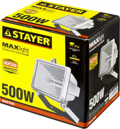 Прожектор STAYER &quot;MASTER&quot; MAXLight галогенный, с дугой крепления под установку, белый, 500Вт 57103-W купить в Перми