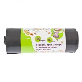 Пакеты для мусора с лепестками 120л*10 штук пвд особопрочные черные Elfe / 927317 купить в Перми