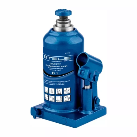 Домкрат гидравлический бутылочный телескопический 6 т h подъема 170–420 мм  STELS 51117 купить в Перми
