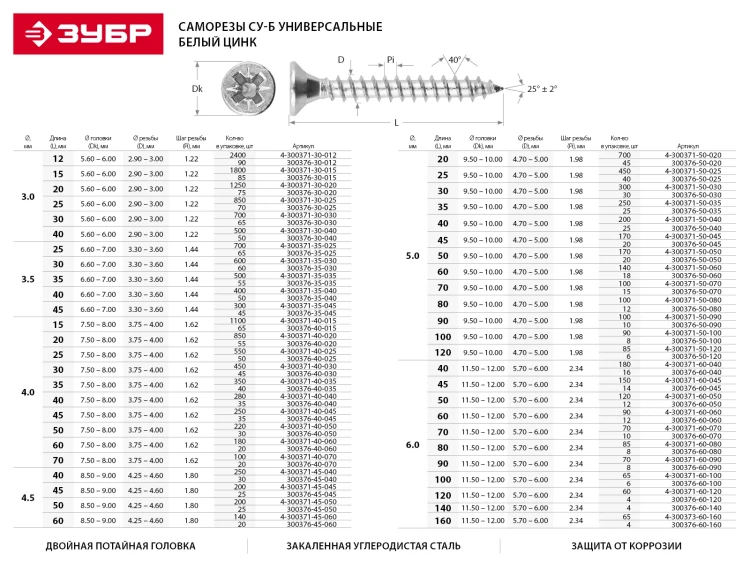 Шурупы ЗУБР по дереву оцинкованные, 6.0x140мм, 4шт 4-300377-60-140 купить в Перми