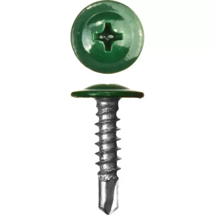 Саморезы ЗУБР с прессшайбой и сверлом по листовому металлу до 2мм, окрашенные в RAL-6005, PH2, 4,2х25мм, 400шт 300211-42-025-6005 купить в Перми