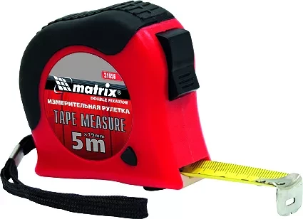 Рулетка Double  fixation 5 м х 19 мм обрезиненный корпус двойная плавная фиксация  MATRIX 31056 купить в Перми
