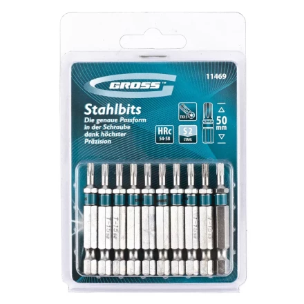 Набор бит TORX 15х50 сталь S2 10 шт GROSS 11469 купить в Перми