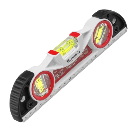 Уровень алюминиевый литой, фрезерованный, 3 глазка, две ударные площадки, 235 мм// Matrix 34910 купить в Перми