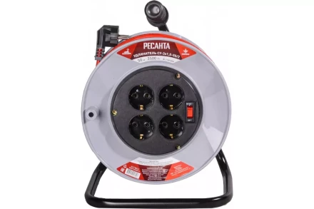 Удлинитель силовой на катушке Ресанта СУ-3х1,5-50/2 (с выкл., 4 розетки) 61/118/12 купить в Перми