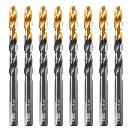 Сверло по металлу, 9 мм, HSS-Tin, Golden Tip, 8 шт. Denzel 717221 купить в Перми
