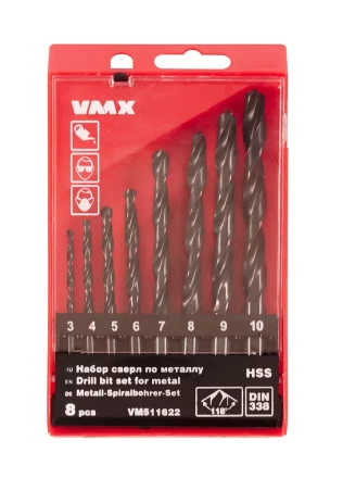 Набор сверл для металла HSS Ф3-10 мм 8 штук пластиковый футляр VMX 511622 купить в Перми