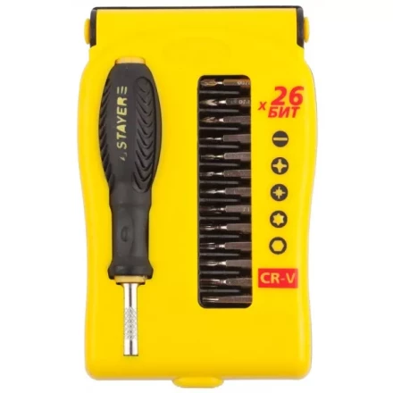 Набор STAYER: Отвертки для точных работ, Cr-V, Cr сменные биты, обрезиненная рукоятка, 28предметов 25614-H28 купить в Перми