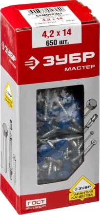 Саморезы ЗУБР с прессшайбой и сверлом по листовому металлу до 2мм, окрашенные в RAL-8017, PH2, 4,2х16мм, 500шт 300211-42-016-8017 купить в Перми