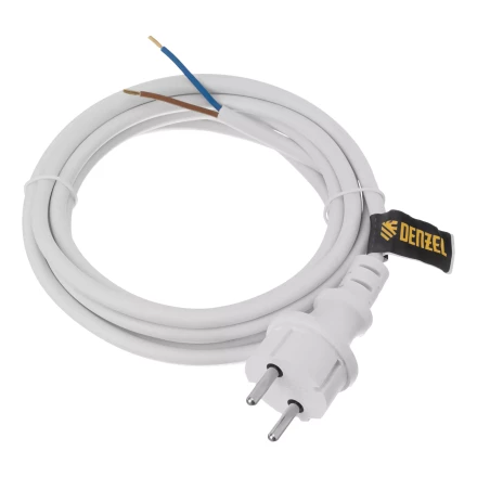 Шнур сетевой Denzel Energy Series, ПВС, 3 м, 2 x 1,5 мм, с неразборной вилкой, белый, 3 м, 37672 купить в Перми
