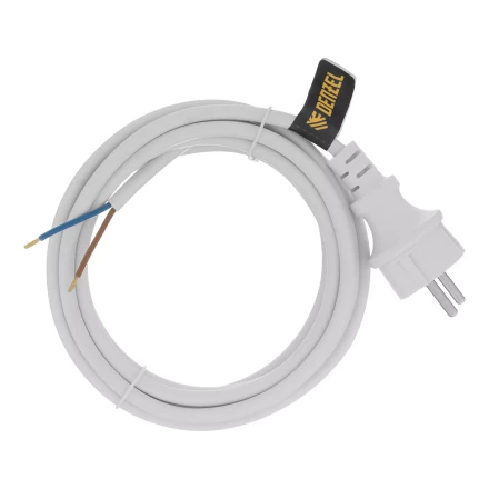 Шнур сетевой Denzel Energy Series, ПВС, 3 м, 2 x 1,5 мм, с неразборной вилкой, белый, 3 м, 37672 купить в Перми