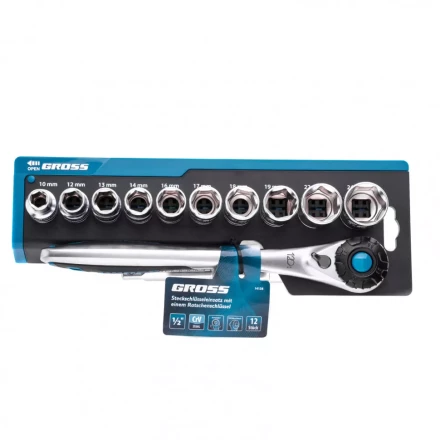 Набор торцевых головок трещотка 120 зубьев 12 предметов 1/2&quot; CrV Gross 14138 купить в Перми