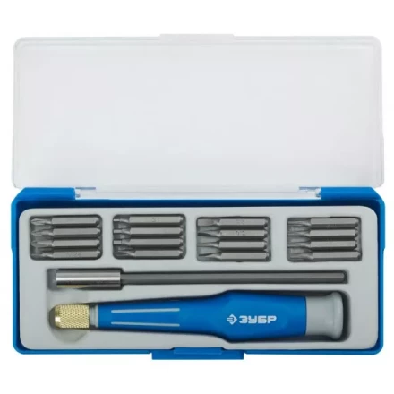 Набор ЗУБР Отвертка &quot;ЭКСПЕРТ&quot; для точных работ, CR-V, двухкомп. рукоятка, удлинитель 120мм, сменные биты, 18предметов 25623-H18 купить в Перми