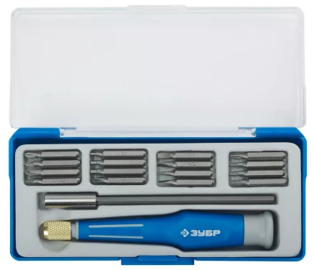 Набор ЗУБР Отвертка &quot;ЭКСПЕРТ&quot; для точных работ, CR-V, двухкомп. рукоятка, удлинитель 120мм, сменные биты, 18предметов 25623-H18 купить в Перми
