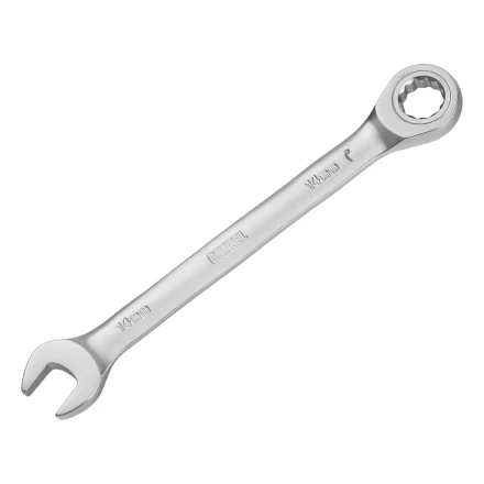 Ключ комбинированный трещоточный, 14 мм, CrV, матовый хром// Denzel 14708 купить в Перми