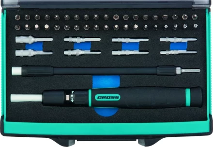 Отвертка с набором бит и торцевых головок для точных работ, Гибкий привод. 48 штук, CrMo Gross 11599 купить в Перми