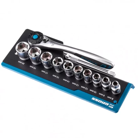 Набор торцевых головок трещотка 120 зубьев 12 предметов 3/8&quot; CrV Gross 14139 купить в Перми