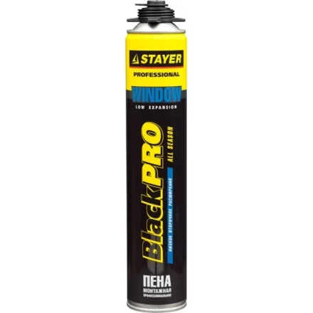 Пена &quot;BlackPRO WINDOW&quot; профессиональная, монтажная, пистолетная, всесезонная, 750мл, STAYER 41136 купить в Перми