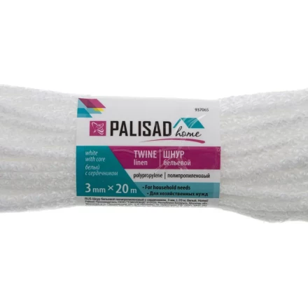 Шнур бельевой полипропиленовый с сердечником, 3 мм, L 20 м, белый, Home Palisad 937065 купить в Перми
