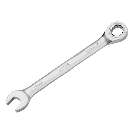 Ключ комбинированный трещоточный, 15 мм, CrV, матовый хром// Denzel 14709 купить в Перми