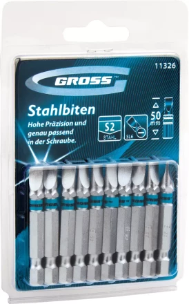 Набор бит SL6,0х50, сталь S2, 10шт GROSS 11326 купить в Перми