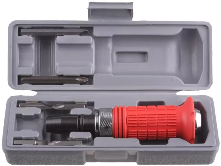 Набор STAYER Отвертка ударно-поворотная, обрезиненная рукоятка, с битами, 6 предметов 2566-H4 купить в Перми