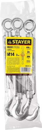 Талреп DIN 1480, крюк-кольцо, оцинкованный, М14, 3 шт, STAYER Master 30515-14 30515-14 купить в Перми
