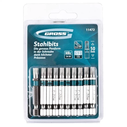 Набор бит TORX 30х50 сталь S2 10 шт GROSS 11472 купить в Перми