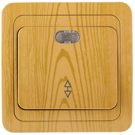 Выключатель СВЕТОЗАР &quot;ГАММА&quot; проходной, с подсветкой, одноклавишный, цвет ольха, 10A/~250B SV-54138-A купить в Перми