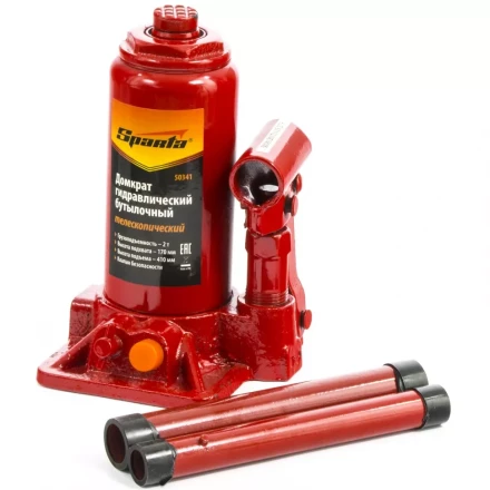 Домкрат гидравлический бутылочный телескопический 2 т h подъема 170–410 мм SPARTA 50341 купить в Перми