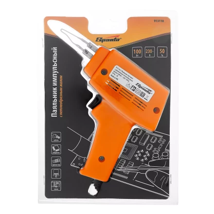 Паяльник импульсный с петлеобразным жалом, 100 Вт, 220 В Sparta 913110 купить в Перми