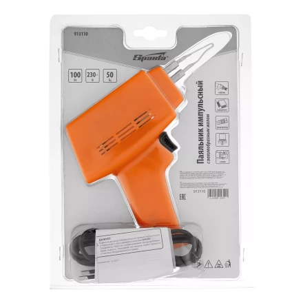 Паяльник импульсный с петлеобразным жалом, 100 Вт, 220 В Sparta 913110 купить в Перми