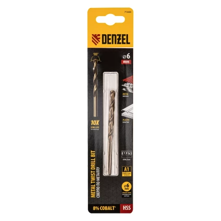 Сверло по металлу Denzel, 6 мм, HSS Co-8%, 71444 купить в Перми