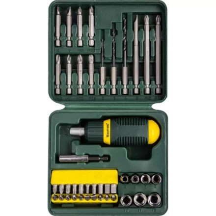 Набор KRAFTOOL Отвертка реверсивная с битами и торцовыми головками и сверлами, 43 предм 25556-H43 купить в Перми