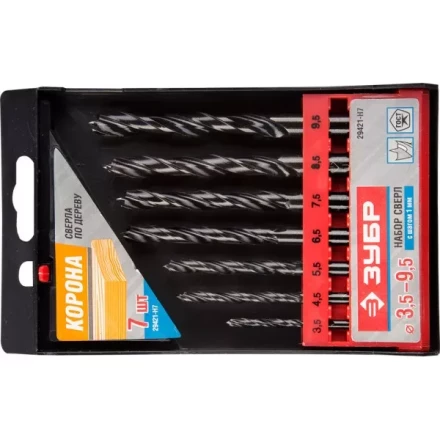 ЗУБР. Набор сверл по дереву, 7шт, 3,5-4,5-5,5-6,5-7,5-8,5-9,5 мм 29421-H7 купить в Перми