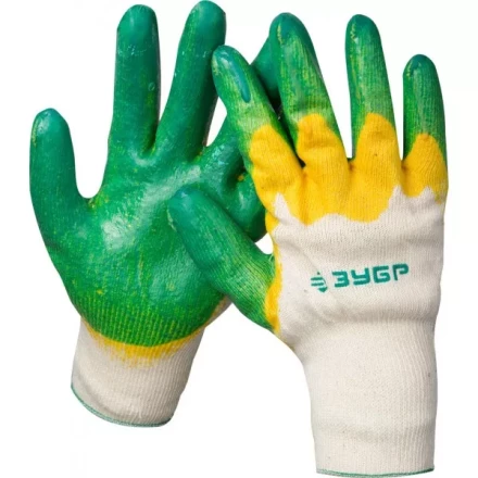 Перчатки ЗУБР &quot;МАСТЕР&quot; трикотажные, х/б, двойная обливная ладонь из латекса, L-XL 11459-XL купить в Перми