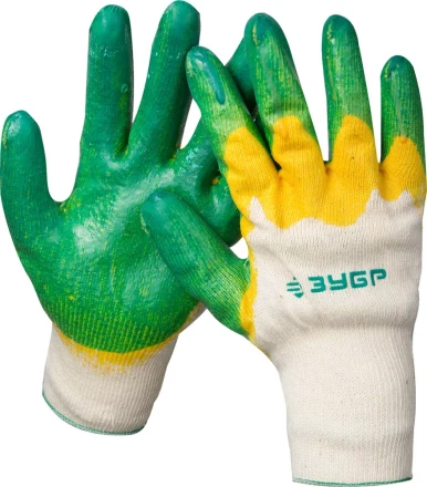 Перчатки ЗУБР &quot;МАСТЕР&quot; трикотажные, х/б, двойная обливная ладонь из латекса, L-XL 11459-XL купить в Перми