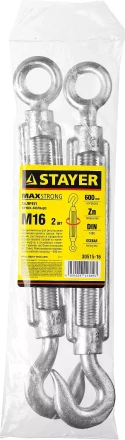 Талреп DIN 1480, крюк-кольцо, оцинкованный, М16, 2 шт, STAYER Master 30515-16 30515-16 купить в Перми