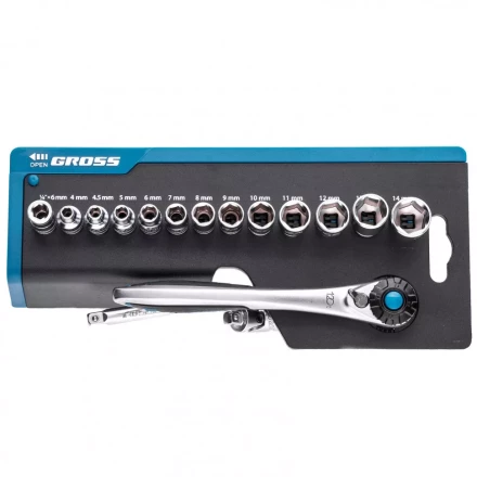 Набор торцевых головок трещотка 120 зубьев 36 предметов 1/4&quot; CrV Gross 14142 купить в Перми