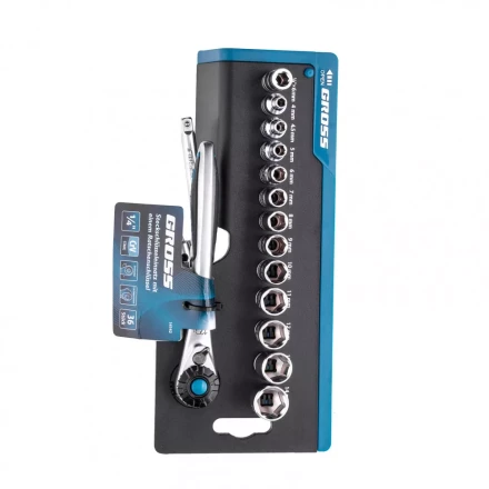 Набор торцевых головок трещотка 120 зубьев 36 предметов 1/4&quot; CrV Gross 14142 купить в Перми