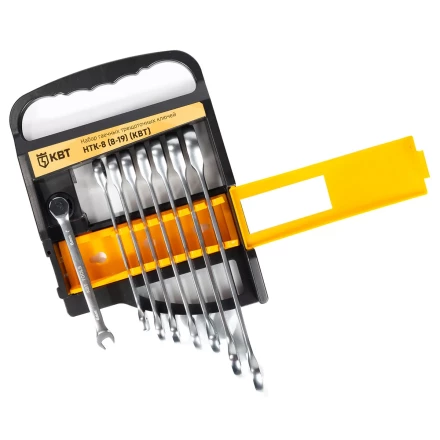 Набор гаечных комбинированных трещоточных ключей КВТ НТК-8 (8–19 мм), 8 шт. (91949) купить в Перми